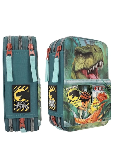 Dino World By Depesche Danger 3 Bölmeli İçi Dolu Kalemlik - 26 Parça Kırtasiye Setli Yeşil