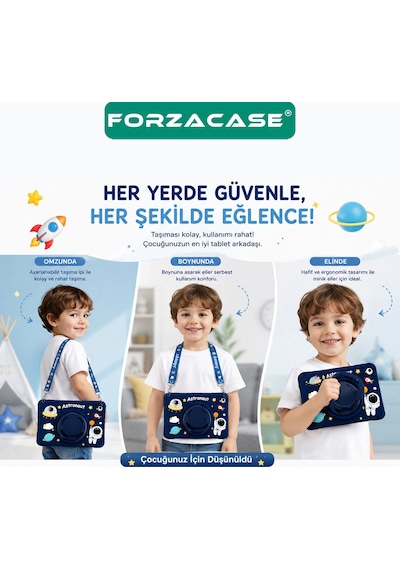 Forzacase İpad Pro 11 2018 İle Uyumlu Astronot Desen Askılı Standlı Silikon Kılıf - Fc1254 Standlı Kapak