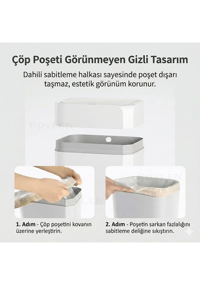 12 Litre Otomatik Hareket Sensörlü Çöp Kovası, Banyo Çöp Kovası, Çöp Kutusu Beyaz