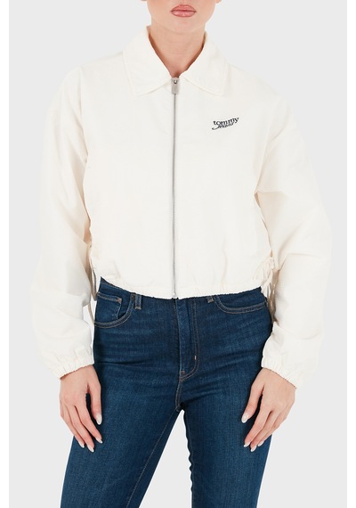 Tommy Jeans Dokulu Fermuarlı Crop Mont Kadın Mont Dw0dw22912 Ybh Beyaz
