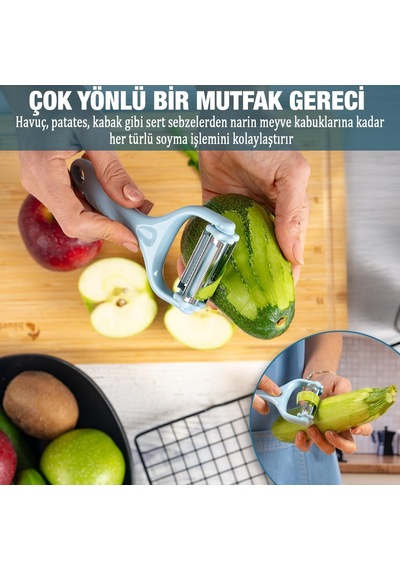 3'ü 1 Arada Patates & Sebze Soyucu Paslanmaz Çelik Bıçaklı, Düz + Tırtıklı + Jülyen Soyma, Ergonomik Sap, Diğer