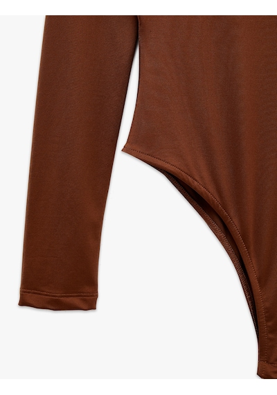 Koton Bisiklet Yaka Uzun Kollu Bodysuit Kahverengi 7wak80003ek Kahve
