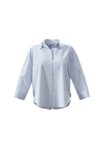 Calvin Klein Kadın Relaxed Poplin Mavi Kısa Gömlek-13382 Mavi