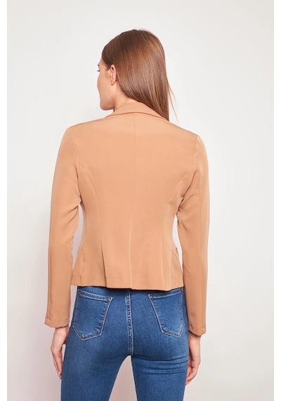 Yakalı Flato Cepli Uzun Kol Pamuklu Kumaş Kısa Blazer Ofis Ceket-camel CAMEL