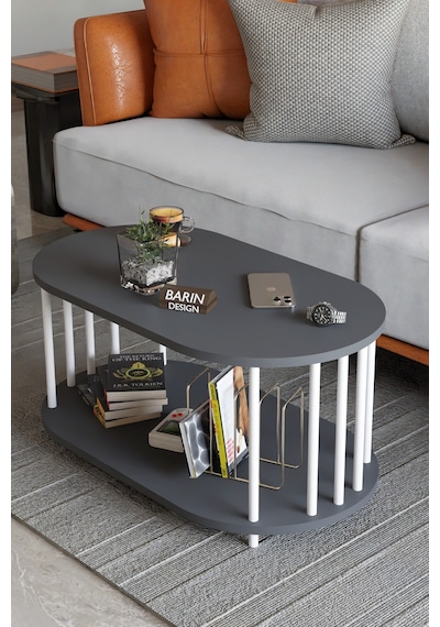 Modern Oval Orta Sehpa Çift Katlı Metal Ayaklı Salon, Ofis, Dekoratif Sehpa, Beyaz Demir Antrasit Modern Oval Orta Sehpa Çift Katlı Metal Ayaklı Salon, Ofis, Dekoratif Sehpa, Beyaz Demir Antrasit
