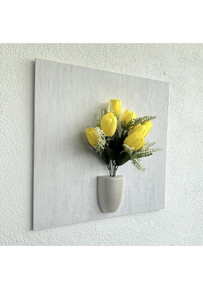 Kabartma Dokulu, Sarı Lale Çiçekli 3d Tablo