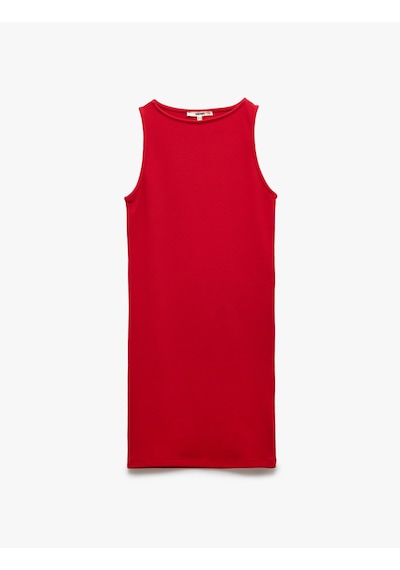 Koton Kaşkorse Yuvarlak Yaka Kolsuz Mini Kalem Bodycon Kalem Elbise Kırmızı 5sak80021ek Kırmızı