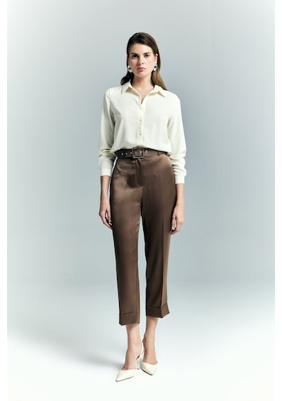 Lisa Saten Duble Paça Pantolon - Kahve-137241 Kahve