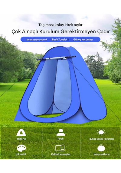 Ds12 Otomatik Duş Çadırı Kamp Tuvalet Soyunma Kabini 1 Saniyede Kurulum Katlanır Taşınabilir Gizli Alan Mavi
