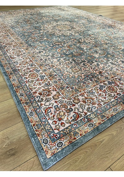 Çam Halı Dream 32-033 Etnik Eskitme Desenli Dokuma Tabanlı Yıkanabilir Şönil Salon Ve Oda Halısı Koyu Mavi
