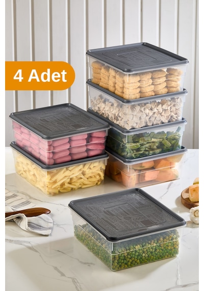 Esti 4 Adet - 5 Lt Büyük Buzdolabı Saklama Kabı Şeffaf Sızdırmaz Gıda Saklama Ve Düzenleme Kutusu