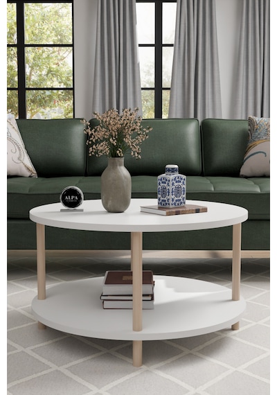 Alpaevmobilya Modern Yuvarlak Orta Sehpa 60 Cm 2 Raflı Ahşap Ayaklı Çok Amaçlı Organizer Sehpa Beyaz Alpaevmobilya Modern Yuvarlak Orta Sehpa 60 Cm 2 Raflı Ahşap Ayaklı Çok Amaçlı Organizer Sehpa Beyaz