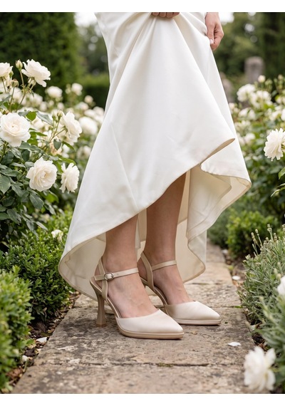 Nesilshoes Nesil Shoes Uraz 775 Ten Saten Arkası Açık Topuklu Kadın Ayakkabı