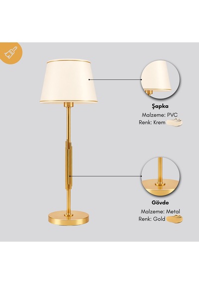 Blaze Gold Gövde Krem Başlık Dekoratif Abajur