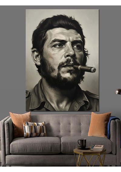 Puro İçen Che Guevara Dekoratif Kanvas - Mdf Ahşap Tablo