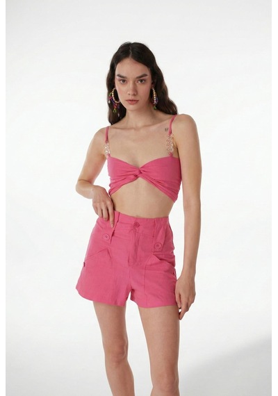 Holly Lolly Koton Kumaş Astarlı Mini Rise Şort Pembe
