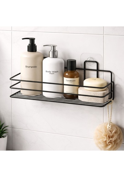 Dyrıs Siyah Metal Duş Rafı 29 Cm Vakumlu Yapışkanlı Banyo Şampuanlık Organizer