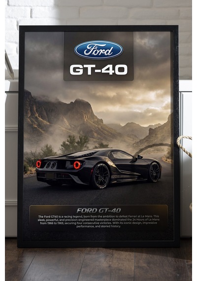 Ford Gt-40 Siyah Ahşap Çerçeveli Poster, Dekoratif Araba Duvar Tablosu