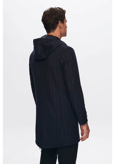 D's Damat Ds Damat Regular Fit Lacivert Çizgili Yünlü Kapüşonlu Kaşe Kaban 1HF08ORT10006 Lacivert
