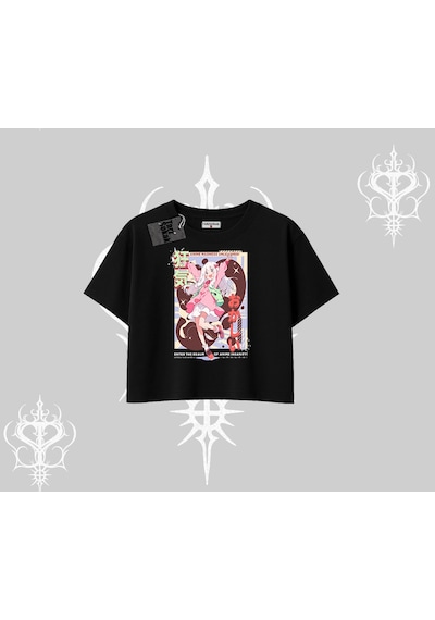 Tarzsokak Oversize Crop Tshirt Madness Unleashed Anime Girl Baskılı Siyah