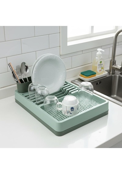 Aqua Gri Tezgah Üstü Bulaşıklık - 42x26x12 Cm Pratik Tabak Ve Bardak Kurutma Rafı - Modern Mutfak Organizeri 2 Renk Seçeneği Yeşil Diğer