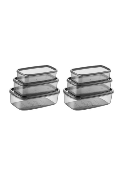 Oval 6 Parça Hava Almaz Sızdırmaz Saklama Kabı Seti Füme 2x 300/500/800 Ml Füme