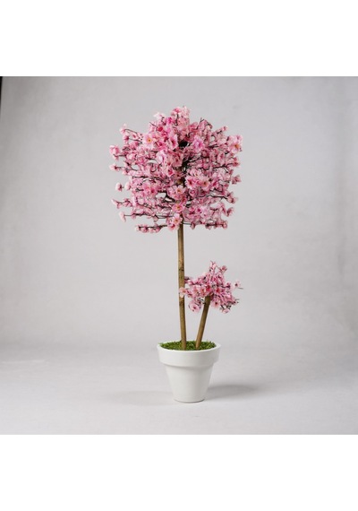 Luxdecor Yapay Sakura Ağacı - Pembe Bahar Esintisi 130 Cm Beyaz Plastik Saksı Pembe