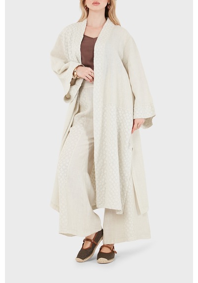 Via Dante % 100 Keten Brode İşlemeli Kimono Bayan Kimono 69912196 Taş