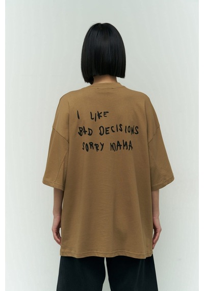 Mai Studios Co. I Like Mama Açık Haki Oversize T-shirt Haki