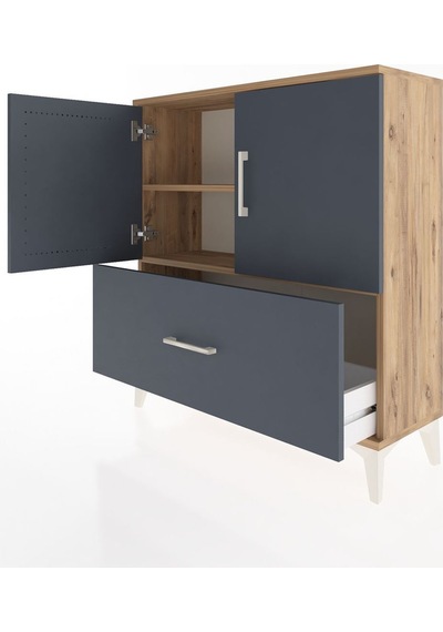 Arges Şifonyer 2 Raflı Tek Çekmeceli 2 Kapaklı 88x30x96 Çam-antrasit Atlas Çam