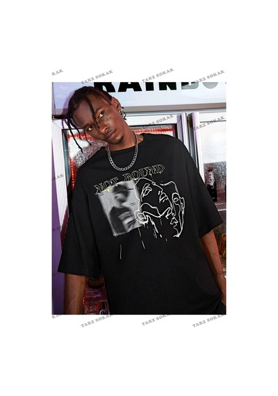 Startmore Unisex Siyah Not Bound Baskılı Oversize Bisiklet Yaka Siyah