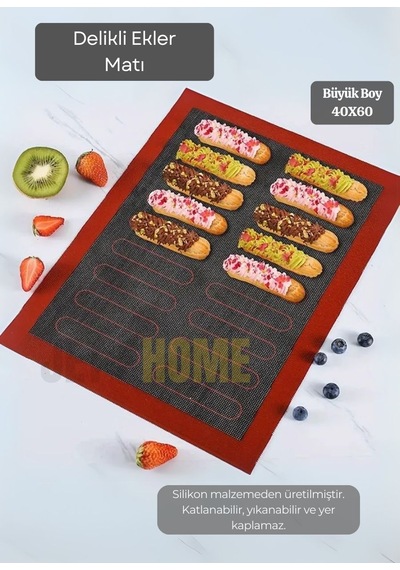 Delikli Ekler Pişirme Matı Çift Taraflı Fırın Matı Silikon Hamur Matı Yapışmaz Büyük Boy 40x60 Cm