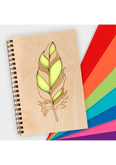 Kalem Tasarımlı Ahşap Kapaklı Defter Çok Renkli