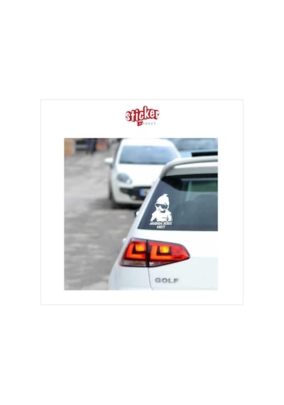 Arabada Bebek Var Sticker (Beyaz)