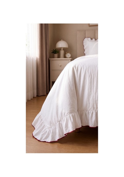 %100 Pamuk Overloklu Fırfırlı Tek Kişilik Nevresim Takımı Lastikli Çarşaflı 160x200 Cm Bordo - 904799828 Bordo