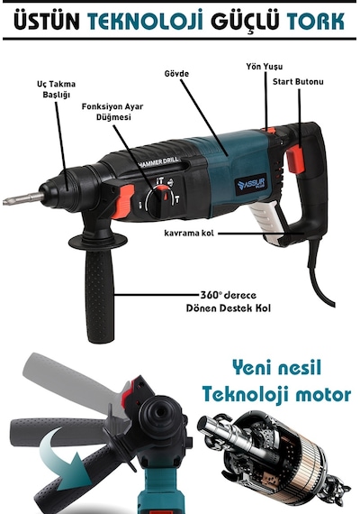 Assur ASR531 850W 26MM Darbeli Kırıcı Delici Hilti Mavi Assur ASR531 850W 26MM Darbeli Kırıcı Delici Hilti Mavi