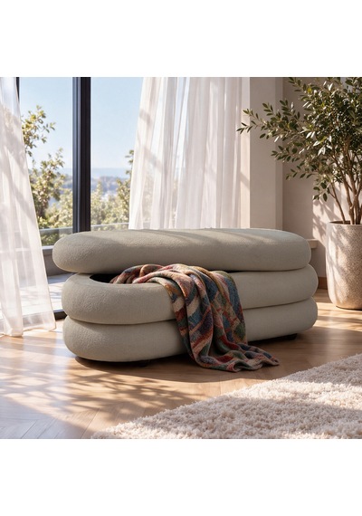 İnarch Dizayn Naturis Sandıklı Bench Depolama Alanlı Modern Puf Sütlü Kahve Sütlü Kahverengi