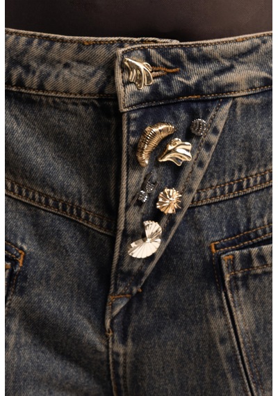 Kadın Koyu Kot 4w6-85 Mega Baggy Aksesuar Detaylı Tasarım Denim Jean