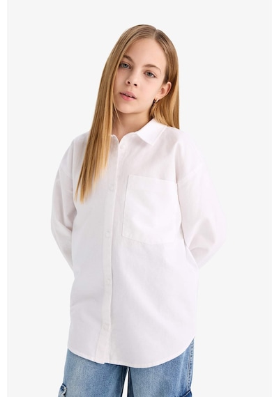 Defacto Kız Çocuk Okula Dönüş Oversize Geniş Kalıp Oxford Uzun Kollu Gömlek C7482a825auwt34 Beyaz