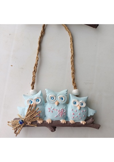 Cutemodels 3 Lü Baykuş Mavi Duvar Süsü 5x13 Cm