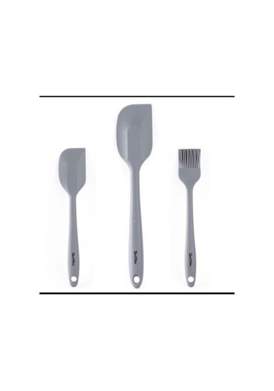 Tantitoni Gri Renkli 3 Lü Silikon Spatula Ve Fırça Seti Elvin Home Concept Gri