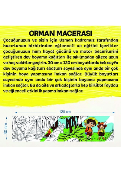 30x120 Boyama Rulosu Yaman Orman Macerası + Pensan 12'li Kuru Boy