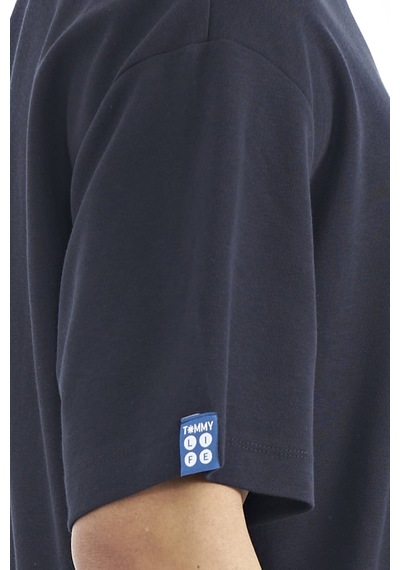 Tommylife Tommy Life Lacivert Kol Arma Detaylı Basic Oversize Erkek T-shirt - 88193 Lacivert