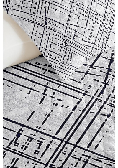 Gri Geometrik Genç Odası Tek Kişilik Pike Takımı - Antrasit Çizgili 160x220 Cm Kapitone Yatak Örtüsü Mavi