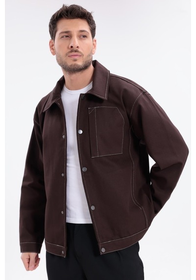 Erkek Dikiş Detaylı Oversize Gabardin Ceket - Mont-392 Kiremit