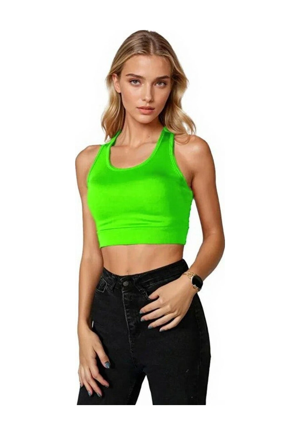 Veaven Yeşil Sırt Detaylı Fitted/vücuda Oturan Kare Yaka Spor Bluz Yeşil