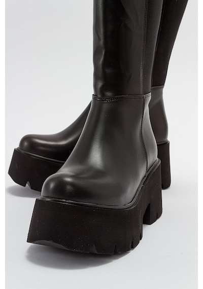 Luvishoes Solo Siyah Cilt Kadın Çizme Siyah