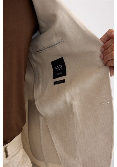 Süvari Bej Slim Mono Yaka Düz Poplin Torba Cep 6 Drop Klasik Ceket Sct2021600005-bj3