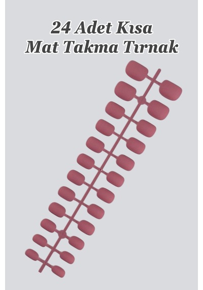 24 Adet Renkli Mat Kısa Takma Tırnak Oval-kare 1051 Erguvan