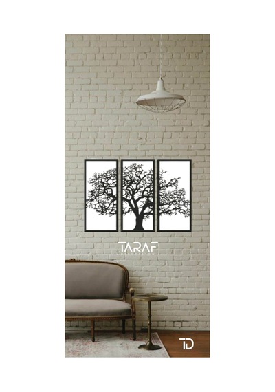 3 Parça Ağaç Tablo Lazer Kesim Dekoratif Tablo 42x62 Siyah Beyaz
